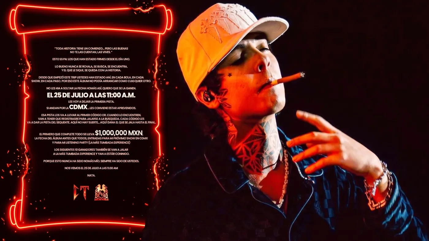 Artwork announcing the Reto Códigos Tumbados: the rules of the mechanic on a red neon scroll, with the Los CT and Rancho Humilde logos.