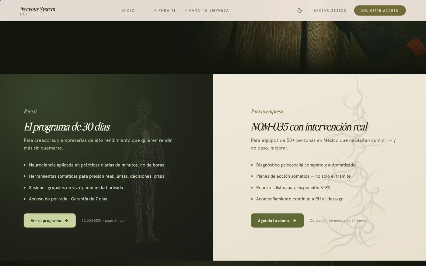 The Nervous System Lab's 30-day program section.